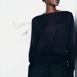 Zara Black and Green Sheer Top